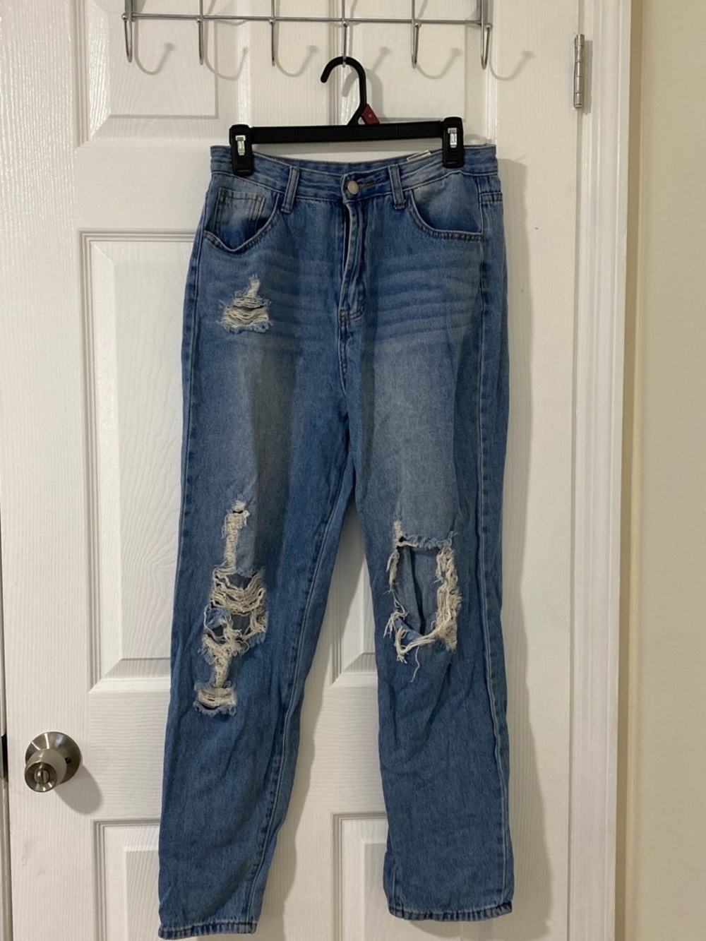 SHEIN Light Blue Ripped Boyfriend Jeans